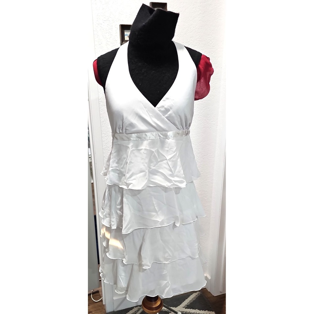 Giorgio Fiorlini White Tiered Halter Dress Size 14 Resort Party Bridal